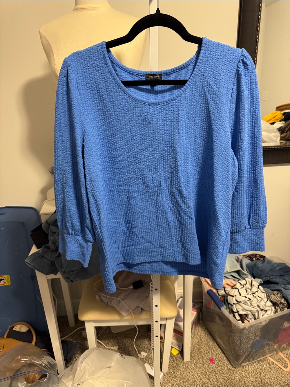 Talbots Cornflower Blue Textured Long-Sleeve Top